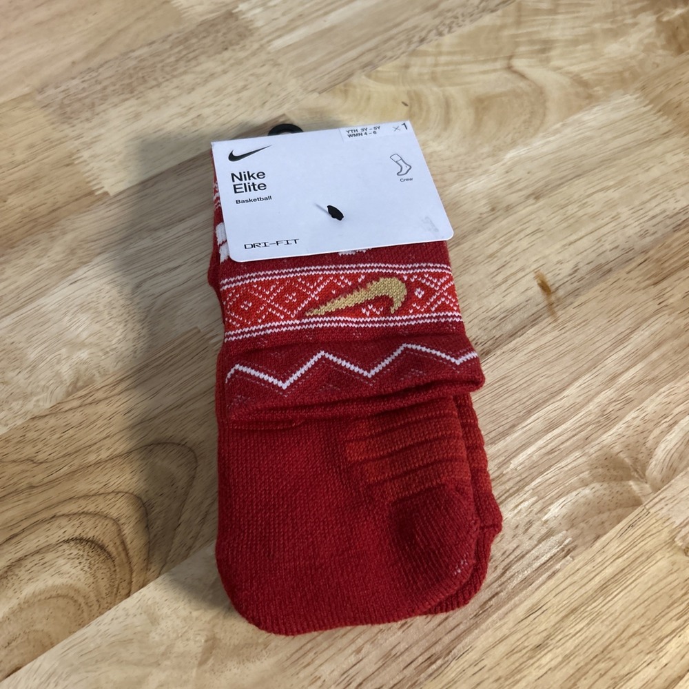 Nike Elite Crew Dri-FIT Basketball Christmas Socks Womens Small 3y-5y Red SX7866